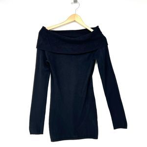 Off Shoulder Black Sweater Mini Dress Joyce Leslie Vintage Women's Size Medium
